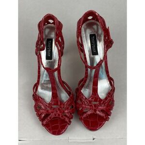 White House Black Market Red Croc Embossed T-Strap Platform Heels Womens 7M
